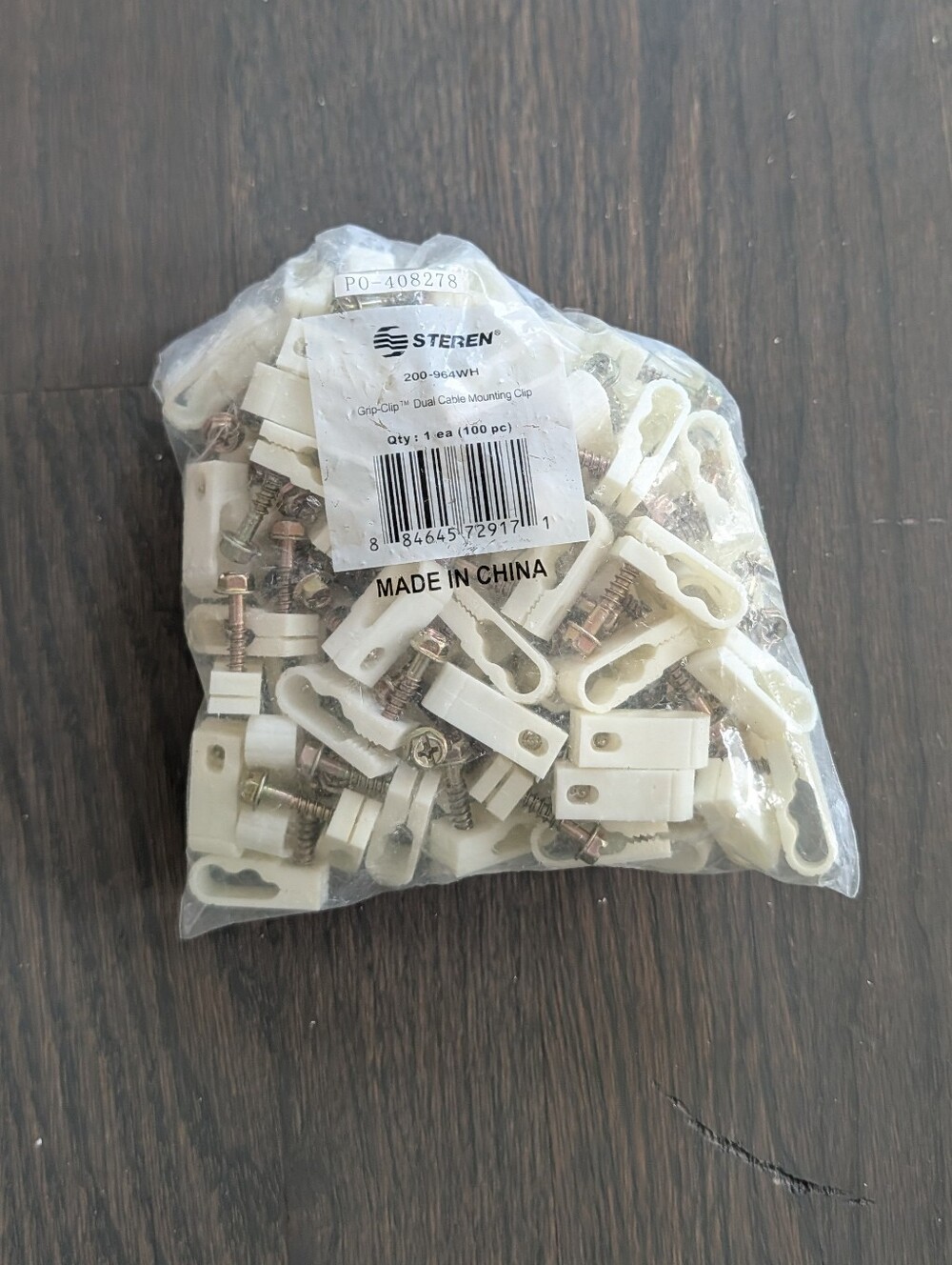 Steren Grip-Clip Dual Cable Mounting Clips White (200-964WH) - Bag Lot